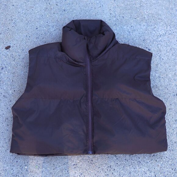 PLT Plus Cropped Puffer Vest XL Brown Utility Gorpcore Quilted Zip Front - Picture 1 of 16